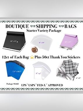 Shipping Starter Variety Package 48ct Poly & 24ct Clear Bags & 50ct Stickers 👓🆕👓